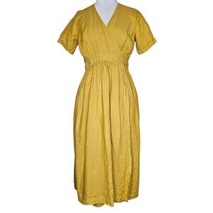 Pyne & Smith XS No.37 Linen Wrap Dress Yellow Midi Pockets Sustainble Ethical